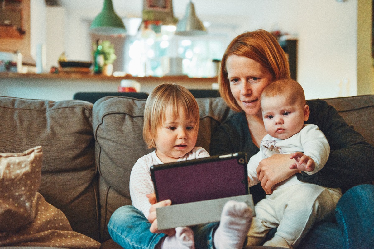 Mother playing with kids