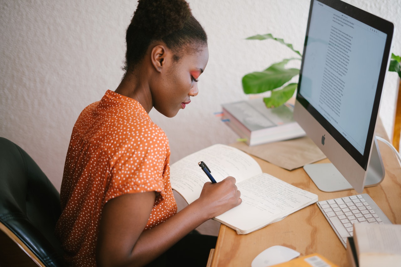 college student studying at home