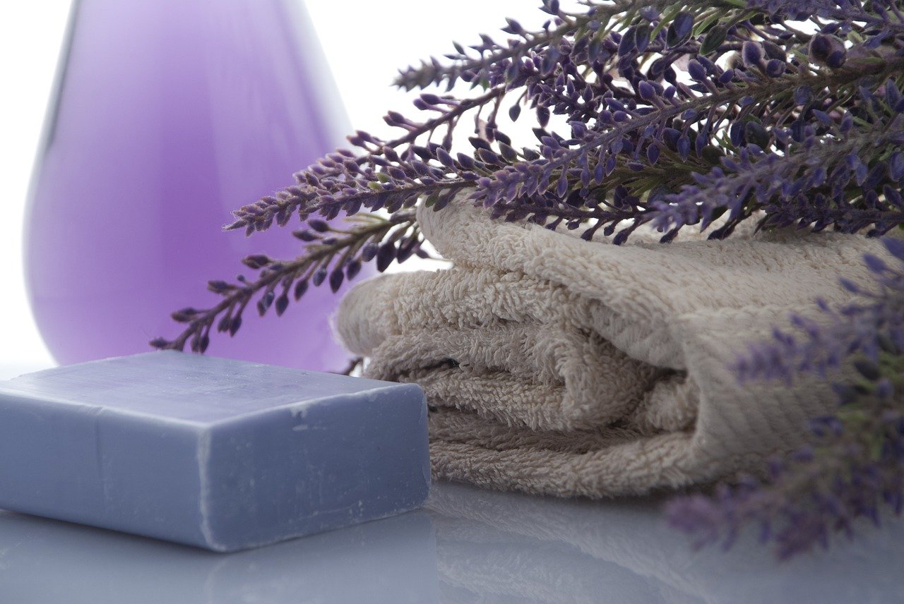 lavender soap in bathroom