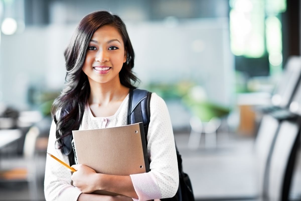 Asian college student on campus