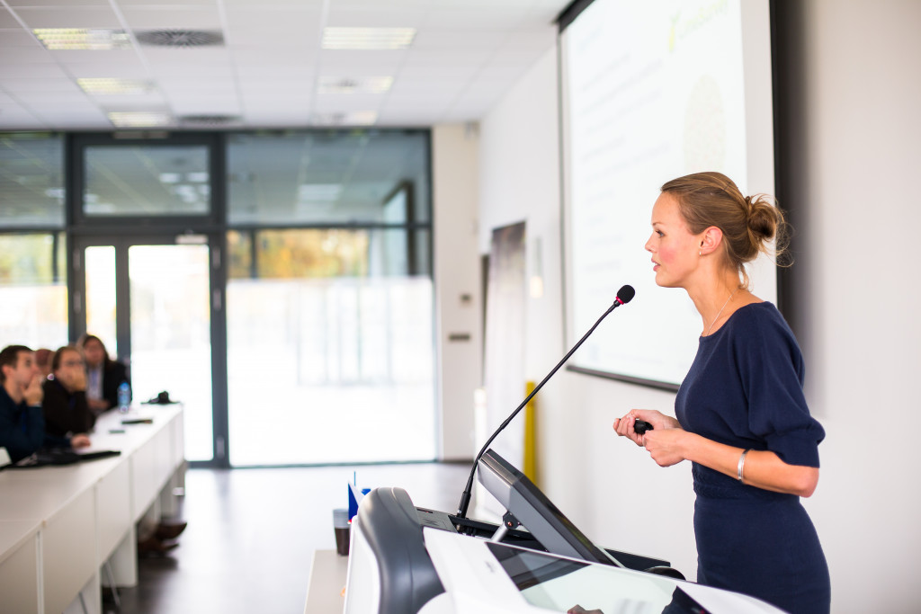 woman giving a presentation