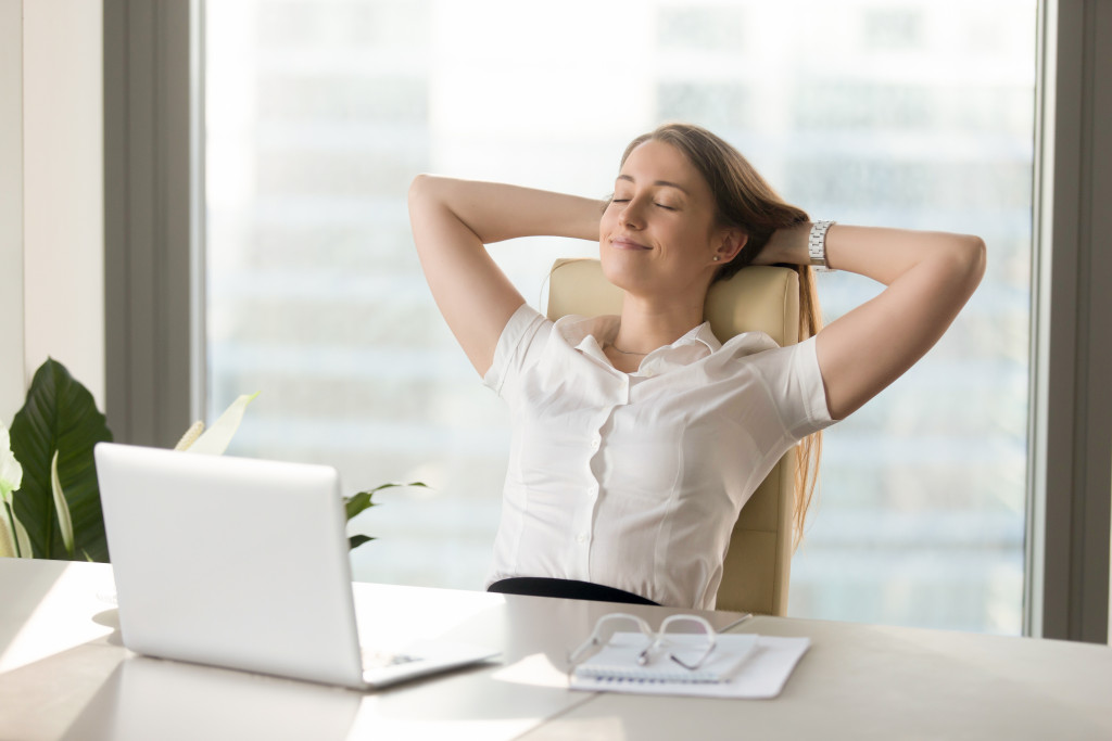 A woman taking a short break from work