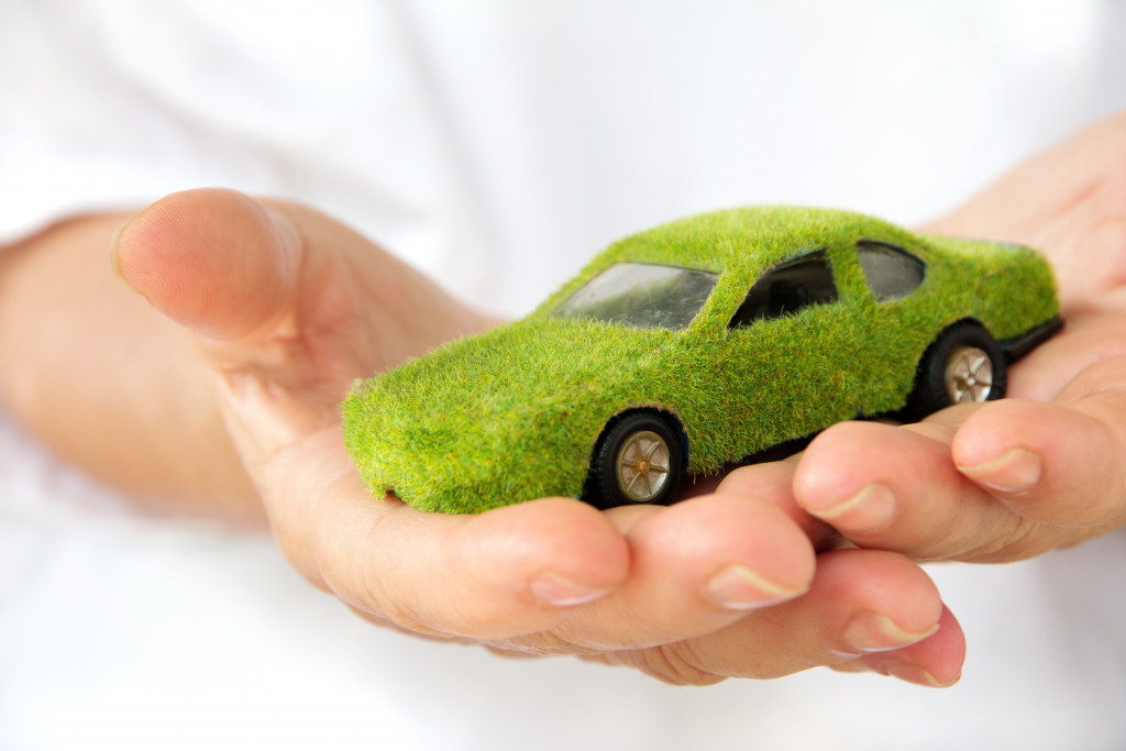 a person hands with a small green car