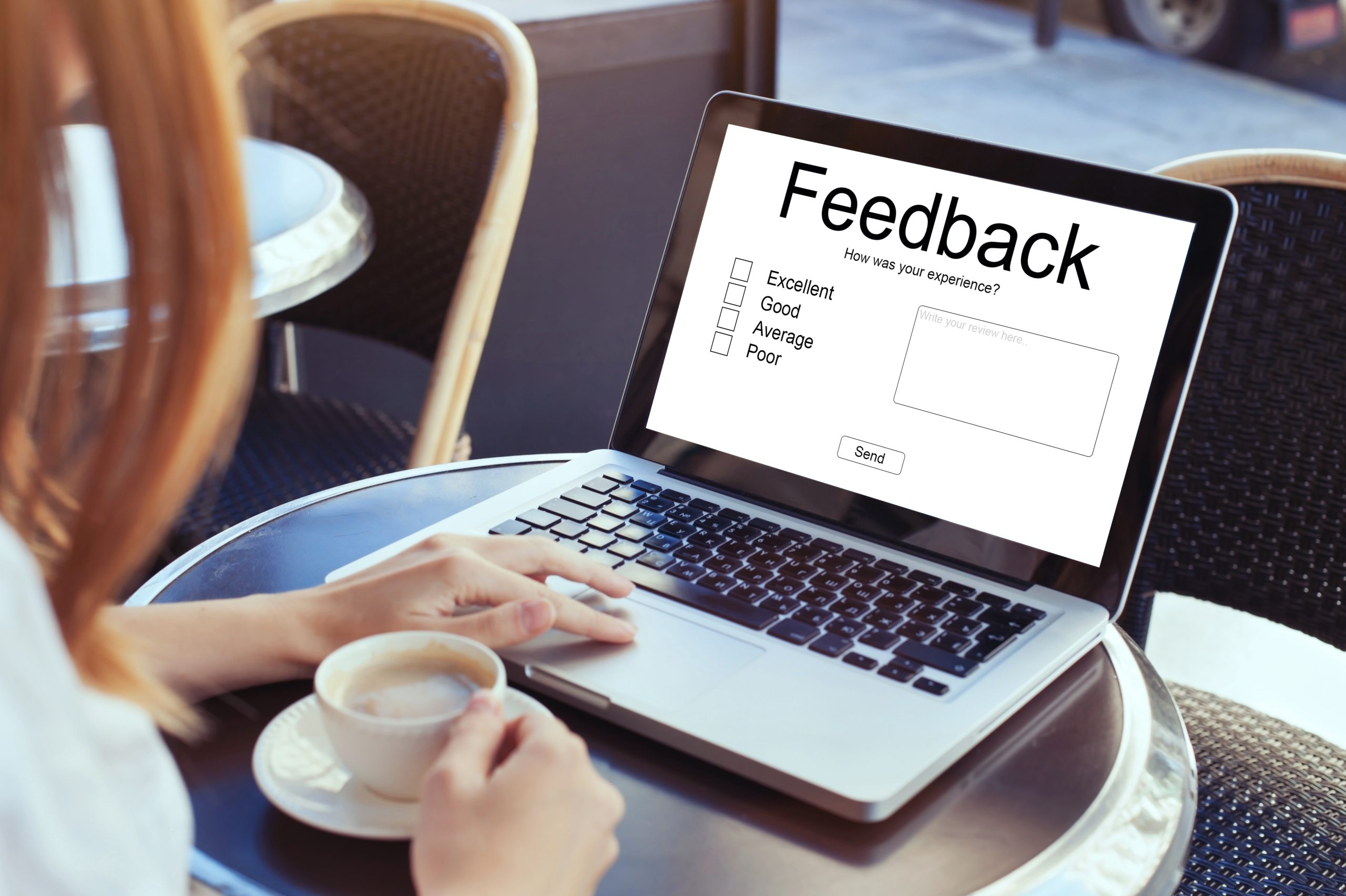 a woman giving her feedback online