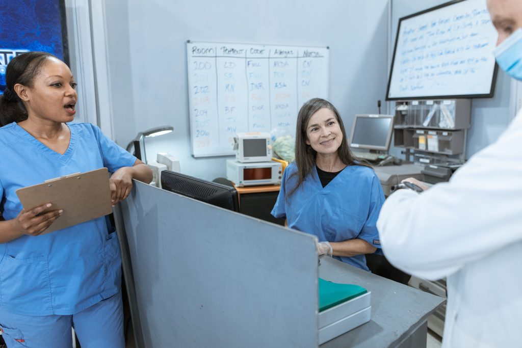 Nurses' station with computers